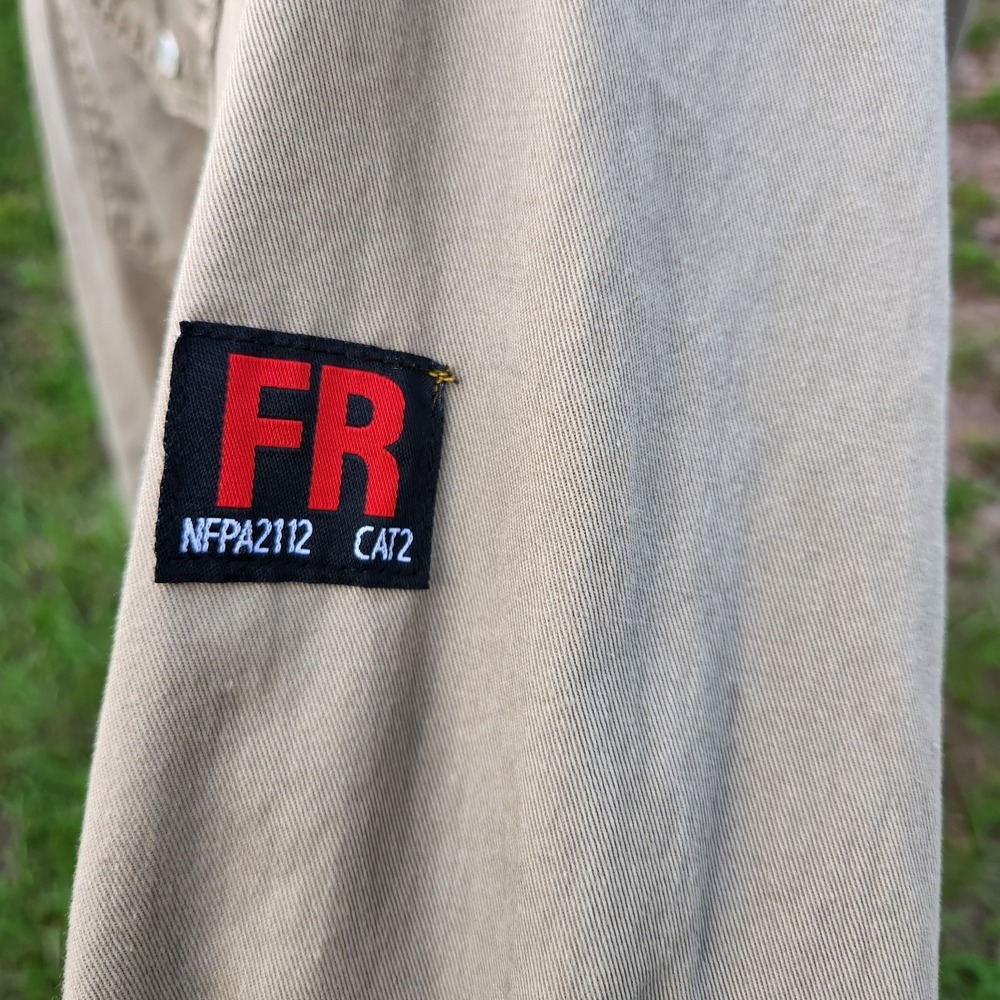 2XL Fire Flame Resistant SHIRT PEARL SNAP Titicaca FR Men Work Khaki   weld  59"